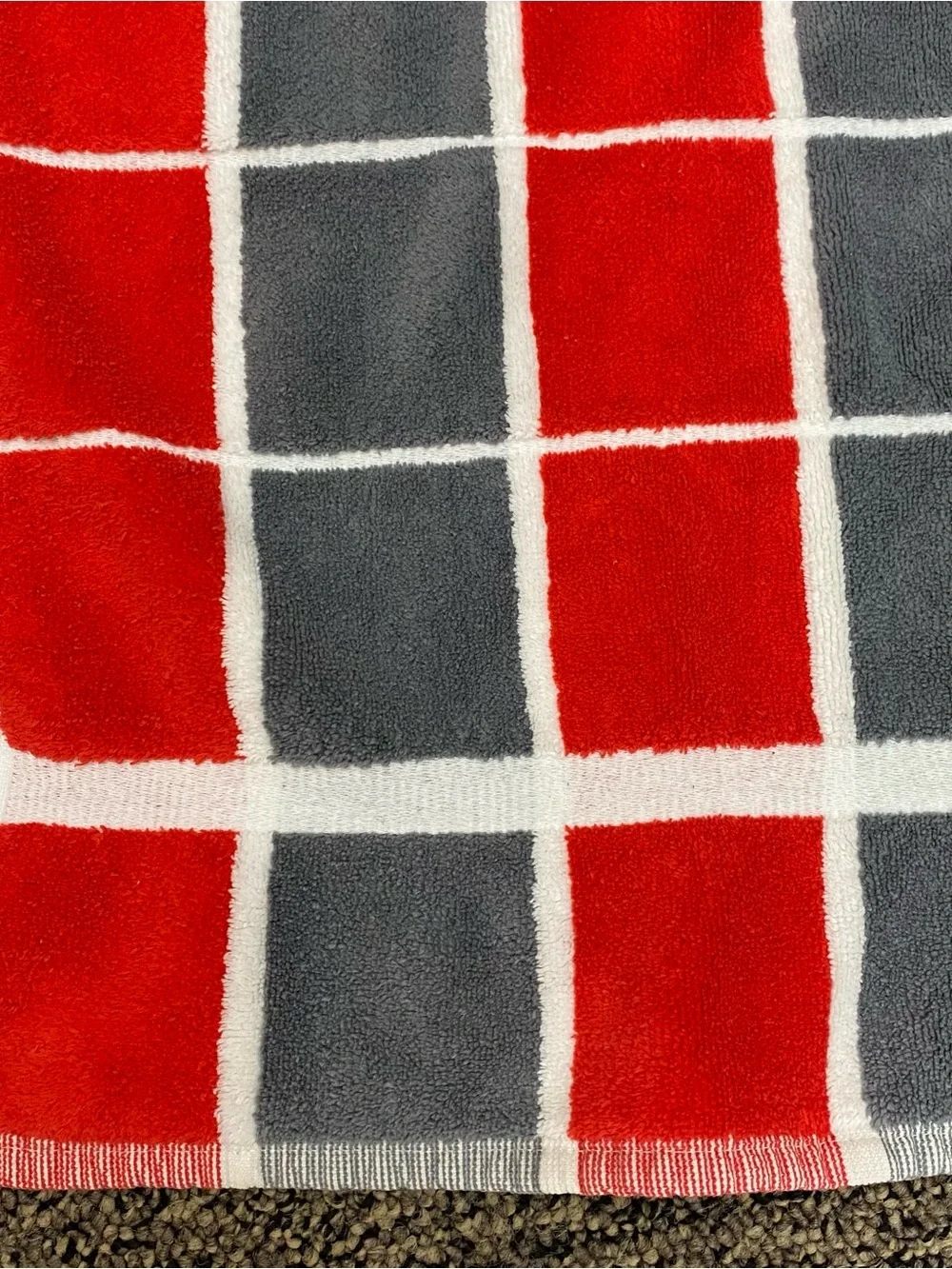 Vintage 1980s HF J’aime Bath Towel - Made West Germany- Red & Gray Windowpane